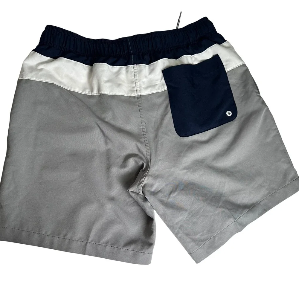 Speedo Swim Trunks Men Medium Grey Navy White Colorblock Mesh‎ Liner 7 Inch
